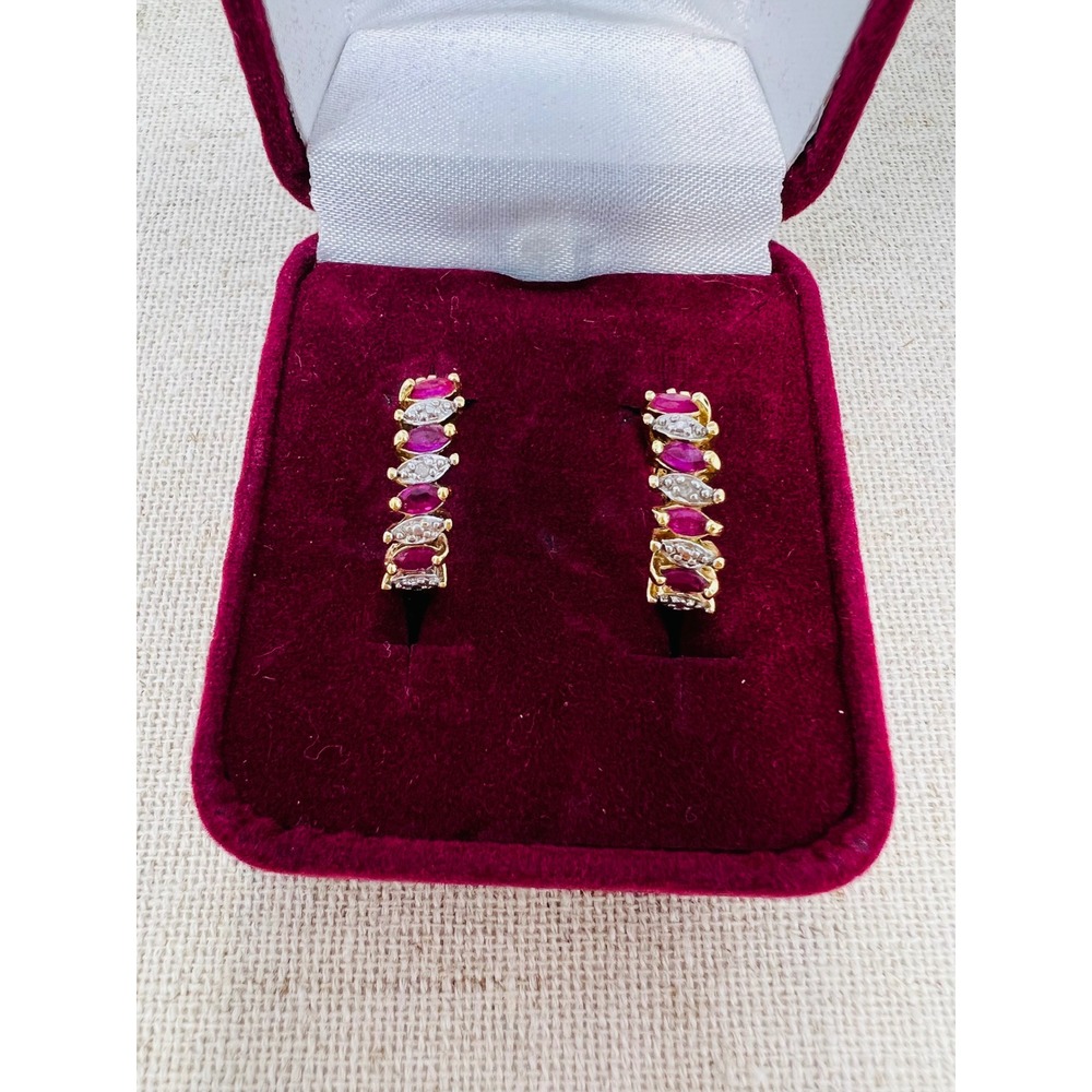 PAJ Sterling Silver Gold Vermeil Ruby Diamond Accent Hoop Earrings